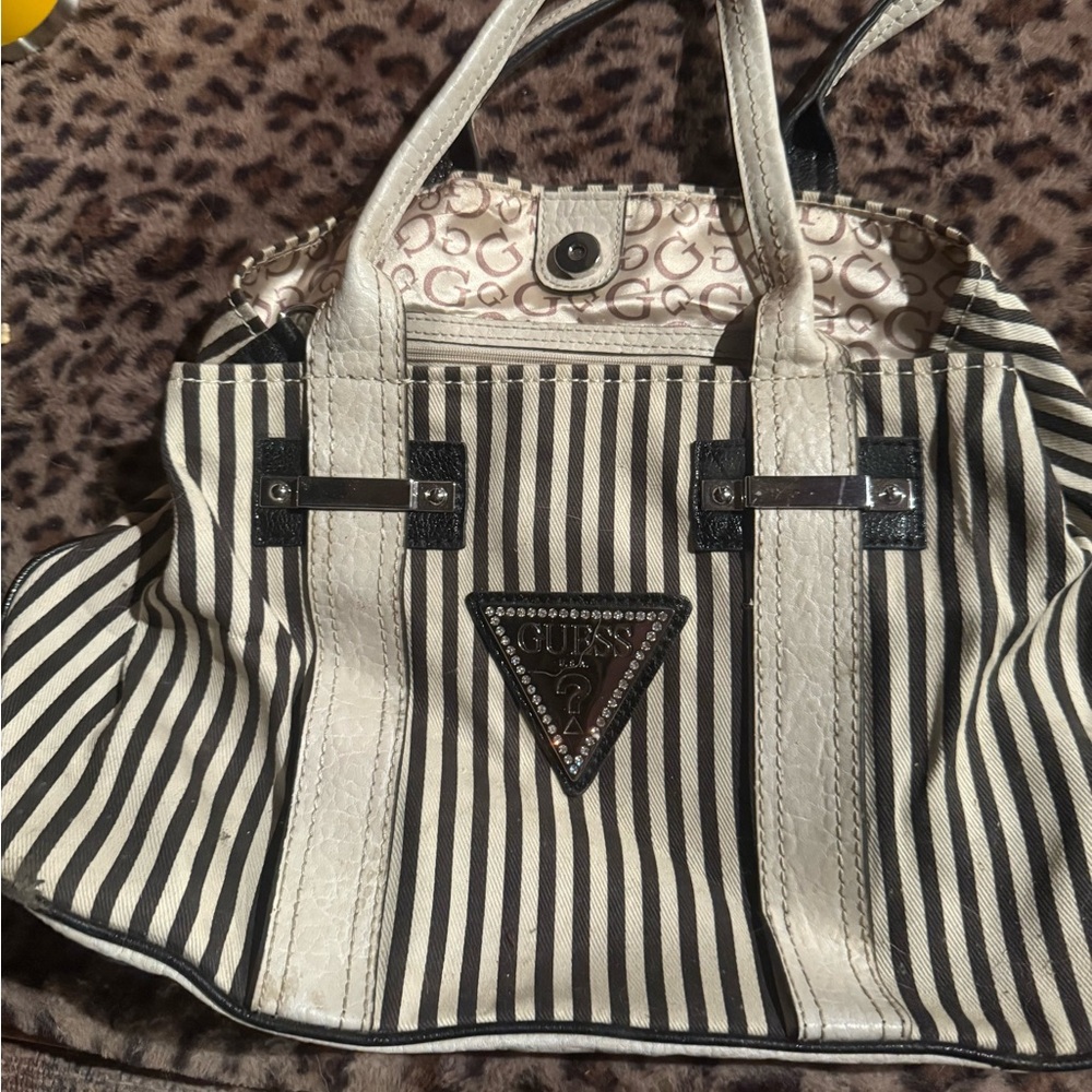GUESS Monochrome Striped Tote Bag